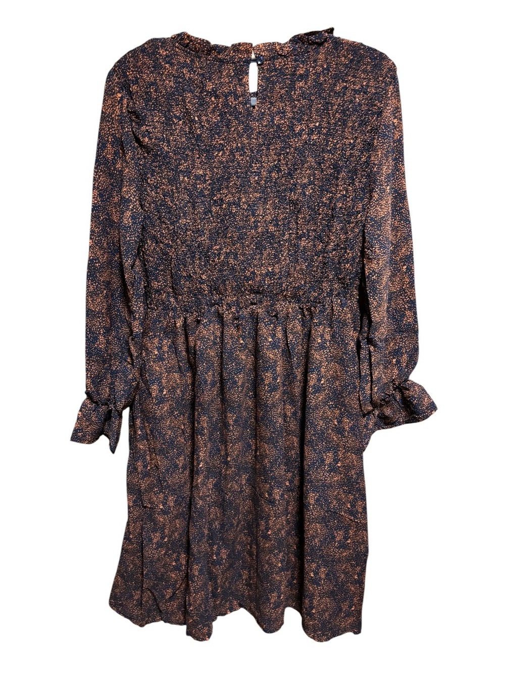 NWT Tulip B Vintage Inspired Navy Rust Long-Sleeve Smocked Top Dress Pockets - Picture 4 of 9